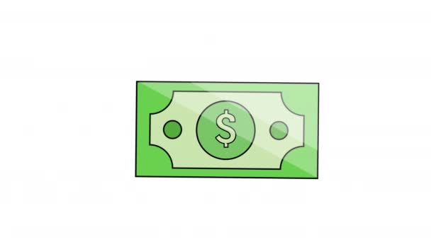 Анимационные Банкноты Доллару Изолированные Белом Фоне — стоковое видео
