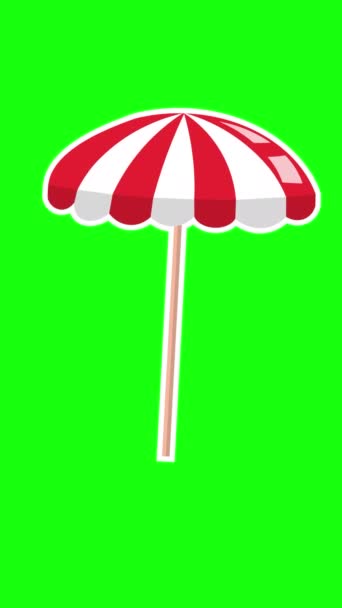 Анимационный Красный Белый Полосатый Пляж Зонтик Дизайн Элемент Изолирован Зеленом — стоковое видео