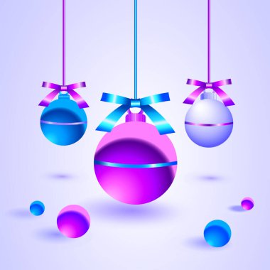 Neon Magenta ve Mavi Renkli Yaratıcı Noel ve Yeni Yıl Kartı Tasarımı Şablonu