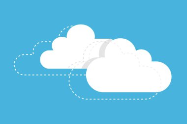 Moda Düz Biçim Bulutlarının vektör kümesi mavi arkaplanda izole edildi. Web siteniz için bulut sembolü, logo, uygulama, UI. Vektör illüstrasyonu