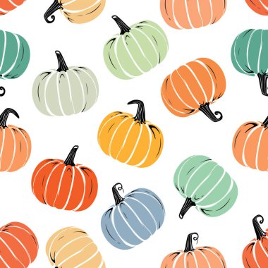 Beyaz arkaplanda pürüzsüz balkabağı deseni çizilmiş Renkli El Kabağı deseni Düz Sebze desenli duvar kağıdı