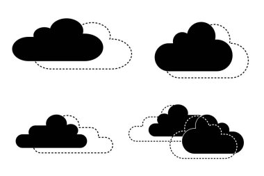 Beyaz Arkaplan 'da Siyah Bulutlar Simgeleri İzole Edildi. Web siteniz için Bulut Sembolü Tasarımı, Logo, Uygulama, UI. Vektör İllüstrasyonu,