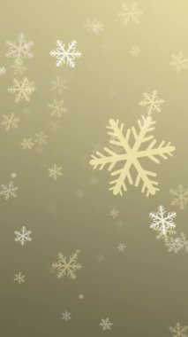 Sarı zemin üzerine düşen altın kar taneleri. Kış sezonu animasyonu, mutlu Noeller, tatiller, yeni yıl kutlaması