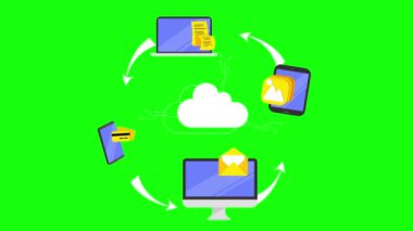 Animasyon Bilgisayar ve Veri. Bulut Teknolojisi Tasarım Arkaplanı. 