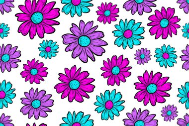 Neon renkli papatyalar, kusursuz desenler. 