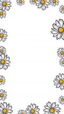 Canlandırılmış yaratıcı el beyaz papatya çiçekleri beyaz arkaplanda çerçeve şablonu