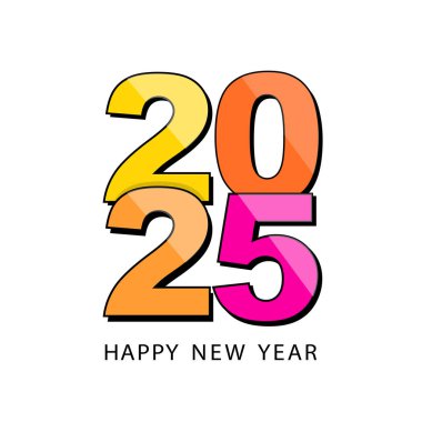 2025 mutlu yeni yıl kartı, vektör illüstrasyonu, parlak baskı
