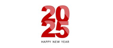 2025 mutlu yeni yıl kartı, vektör illüstrasyonu, kırmızı baskı