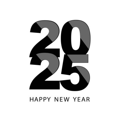 2025 mutlu yeni yıl kartı, vektör illüstrasyonu, siyah baskı