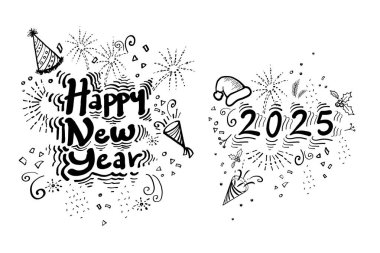 Mutlu yıllar 2025 Tasarım El Çizimi Doodle Biçimi
