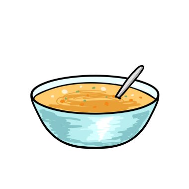 El Çekimi Klasik Stil Vektör Çorba Kasesi Beyaz Arkaplan 'da izole edilmiş. Sebzelerin retrovektör illüstrasyonu. Çorba tasarımı ögesi.