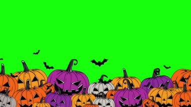 Yeşil arka planda balkabakları ve yarasalar olan cadılar bayramı arkaplanı