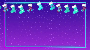 Kış şablonu, Noel video kartı asılı çoraplar ve kar taneleri