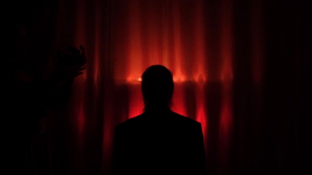 Sziluett Koronázás Egy Személy Koronát Sötét Vörös Háttér Zoom Mozgásban — Stock videók