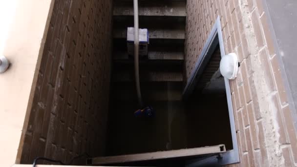Recently Flooded Basement Seen Large Pipe Pump Used Pump Out — Stock Video