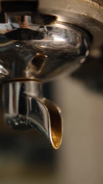 Используя Держатель Фильтра Поток Свежего Молотого Кофе Пить Жареный Черный — стоковое видео
