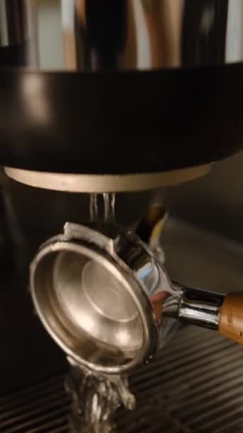 Barista Limpieza Portafilter Máquina Café Por Trun Agua Caliente Barista — Vídeos de Stock