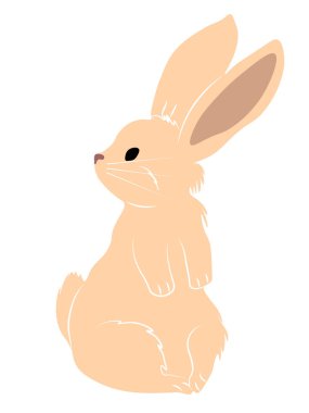 Sevimli, güzel, krem rengi tavşan, tavşan ya da tavşan. Kenarında ve geriye doğru bakıyor. Paskalya sembolü ya da maskotu. Vektör simgelemesi beyaz arkaplanda izole edildi.