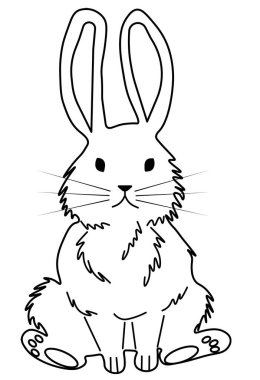 Sevimli güzel tavşanın doğrusal çizimi, tavşan ya da tavşan. Paskalya sembolü ya da maskotu. Vektör simgelemesi beyaz arkaplanda izole edildi.
