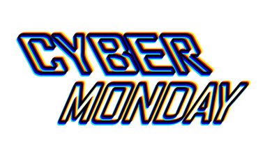 Siber Pazartesi için afiş. Canlı RGB renk bölünmesi efekti taklit edildi. Vektör illüstrasyonu beyaz arkaplanda izole edildi.