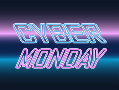 Banner para a Cyber Monday. Fundo de gradiente nas cores azul e rosa. Ilustrao vetorial. clipart