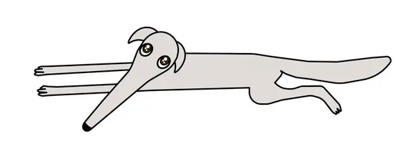 Beyaz borzoi soslu meme. Ağzı uzun olan Borzoi köpeğinin stilize edilmiş çizgi film çizimi. Yerde uzanıyor ve uzanıyor. Beyaz arkaplanda izole edilmiş vektör.