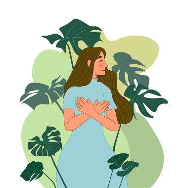 Elleri çapraz olan kadın. düz vektör çizimi beyaz arkaplanda izole edildi.