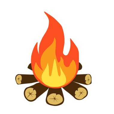 Kamp ateşi düz renkli çizim. Vektör illüstrasyonu beyaz arkaplanda izole edildi.