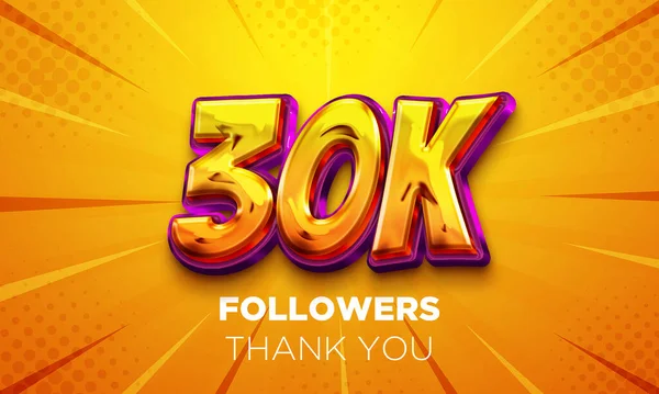 30000名追随者庆祝 社交媒体成就海报 追随者谢谢你的字母3D渲染 — 图库照片
