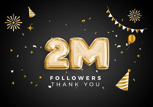 2 Million followers celebration. Social media achievement poster. Followers thank you lettering. 3D Rendering