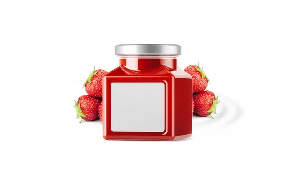 Strawberry Jam Jar Mockup Blank Label — Stock Photo, Image