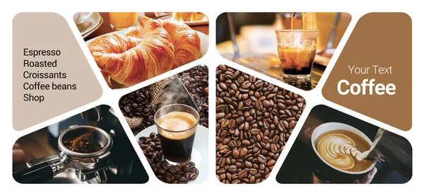 Coffee Shop Concept Photo Collage Lze Použít Pro Vizuální Stojan — Stock fotografie