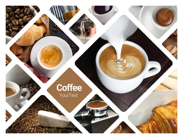Coffee Shop Concept Photo Collage Lze Použít Pro Vizuální Stojan — Stock fotografie