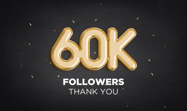 60 bin takipçi kutlama yapıyor. Sosyal medya başarı afişi. Takipçiler yazdığın mektuplar için teşekkür ediyor. 3B Hazırlama