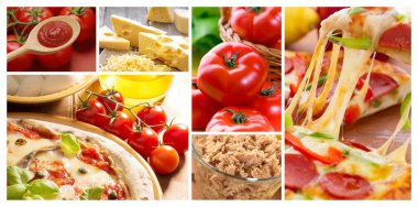 Pizza Konsepti Fotoğraf Kolajı. Görsel duruş, görüntü, broşürler ve broşürler için kullanılabilir.