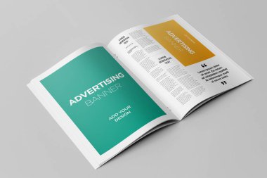Magazine 'de reklam afişi, broşür modeli. 3B Hazırlama