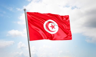 Gökyüzünde dalgalanan Tunus bayrağı. 3B Hazırlama