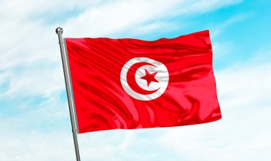 Gökyüzünde dalgalanan Tunus bayrağı. 3B Hazırlama
