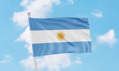 Arjantin bayrağı gökyüzünde dalgalanıyor. 3B Hazırlama