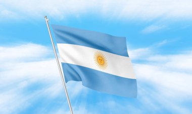 Arjantin bayrağı gökyüzünde dalgalanıyor. 3B Hazırlama