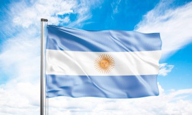 Arjantin bayrağı gökyüzünde dalgalanıyor. 3B Hazırlama