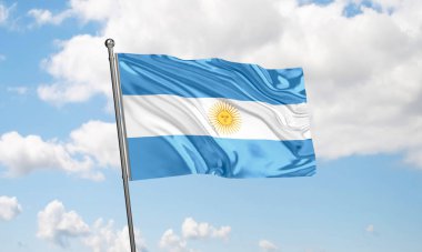 Arjantin bayrağı gökyüzünde dalgalanıyor. 3B Hazırlama