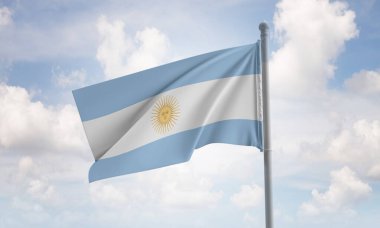 Arjantin bayrağı gökyüzünde dalgalanıyor. 3B Hazırlama