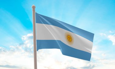 Arjantin bayrağı gökyüzünde dalgalanıyor. 3B Hazırlama