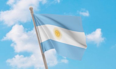 Arjantin bayrağı gökyüzünde dalgalanıyor. 3B Hazırlama