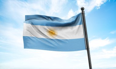 Arjantin bayrağı gökyüzünde dalgalanıyor. 3B Hazırlama