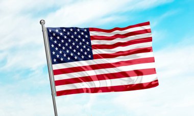 ABD bayrağı arka planda dalgalanıyor. 3B Hazırlama