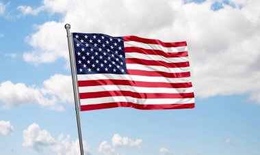 ABD bayrağı arka planda dalgalanıyor. 3B Hazırlama