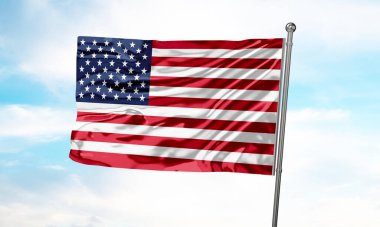 ABD bayrağı arka planda dalgalanıyor. 3B Hazırlama