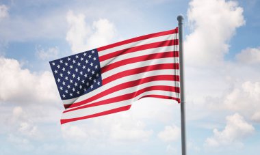 ABD bayrağı arka planda dalgalanıyor. 3B Hazırlama